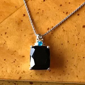Natural Black Jade Sterling Silver Necklace